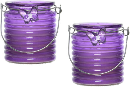 Decoris Citronella windlicht met kaars - 5x - paars - 20 branduren - citrusgeur