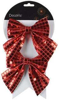 Decoris Decoragtie strikken - 2x - rood - pailletten - 12 x 13 cm - bruiloft/feest versiering