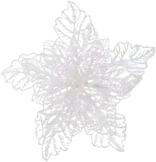 Decoris decoratie bloem - op clip - wit glitter - 23 cm - kunststof - kerstversiering
