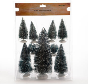 Decoris Decoratie boompjes/bomen groen 9x stuks 4-22 cm