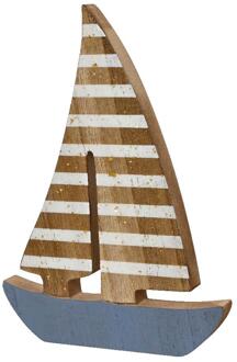 Decoris Decoratie Boot hout 1,5x13x18cm blauw
