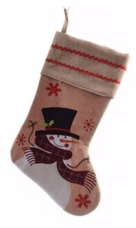 Decoris Decoratie kerstsok katoen met sneeuwpop applicatie H45 cm - Kerstsokken Multikleur