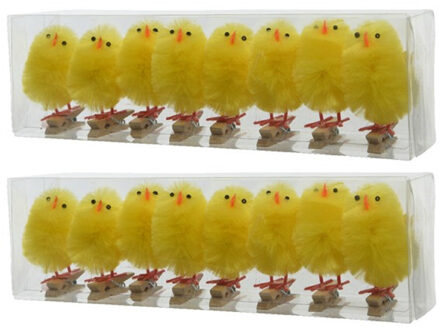 Decoris Decoratie kuikentjes - 16x stuks - geel - op clip - 5,5 cm - Paasversiering / Paasdecoratie - Paasku