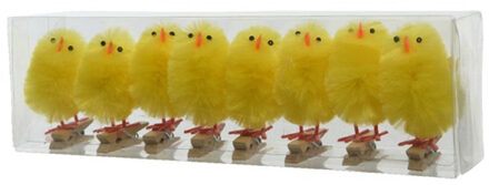 Decoris Decoratie kuikentjes - 8x stuks - geel - op clip - 5,5 cm - Paasversiering / Paasdecoratie - Paaskui