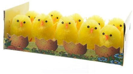 Decoris Decoratie mini kuikentjes - 10x stuks - geel - 5 cm - Paaskuikentjes - Paasdecoratie
