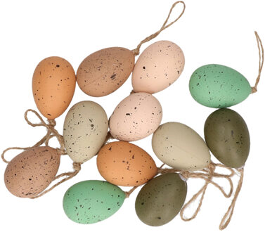 Decoris decoratie paaseieren - hangend - 12x stuks - 9 cm - kunststof - pasen - paastakken