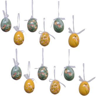 Decoris decoratie paaseieren hangend - 6 cm - 12x stuks - foam - Feestdecoratievoorwerp