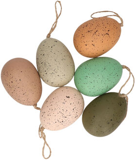 Decoris decoratie paaseieren - hangend - 6x stuks - 9 cm - kunststof - pasen - paastakken