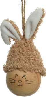 Decoris Decoratie paashaas paasei hangend - 12 cm - bruin - kunststof