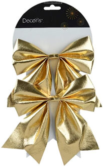 Decoris Decoratie strikken - 2x - glanzend goud - 15 x 17 cm - bruiloft/feest versiering