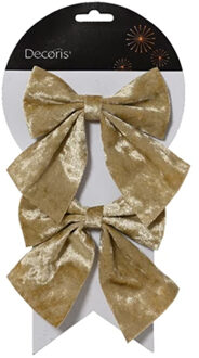 Decoris Decoratie strikken - 2x - velvet creme - 12 x 13 cm - bruiloft/feest versiering