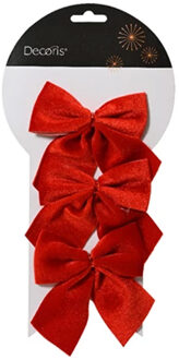 Decoris Decoratie strikken - 3x - velvet rood - 9 x 10 cm - bruiloft/feest versiering