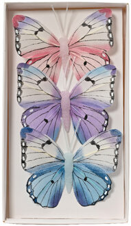 Decoris Decoratie vlinders op clip - 3x - ijsblauw - 12 x 8 cm