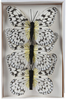 Decoris Decoratie vlinders op clip - 3x - wit - 12 x 8 cm Creme