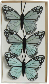 Decoris Decoratie vlinders op draad - 3x - blauw - 8 x 6 cm