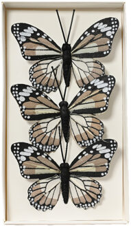 Decoris Decoratie vlinders op draad - 3x - bruin tinten - 8 x 6 cm