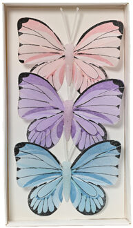 Decoris Decoratie vlinders op draad - 3x - gekleurd - 8 x 6 cm Multi