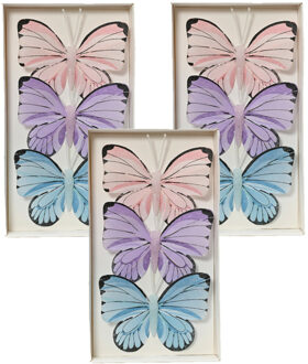 Decoris Decoratie vlinders op draad - 9x - gekleurd - 8 x 6 cm