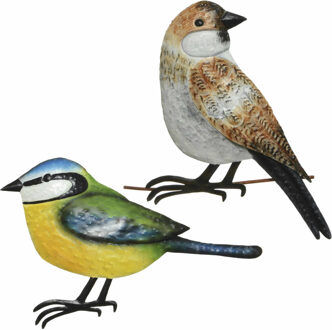 Decoris Decoratie vogels/muurvogels Huismus en Pimpelmees voor in de tuin 38 cm - Tuinbeelden Multikleur