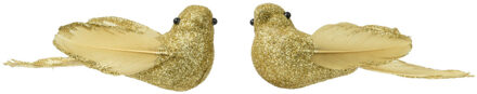 Decoris decoratie vogels op clip - 2x st - goud - 4 x 11 x 4,5 cm - foam