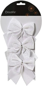 Decoris Decortie strikken - 3x - velvet wit - 9 x 10 cm - bruiloft/feest versiering