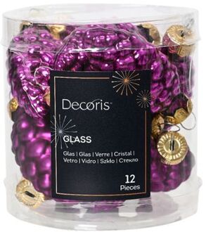 Decoris denappel glas d2.5h6 cm vlt 12st kerst Paars