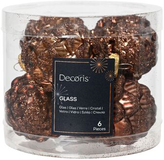 Decoris denappel glas d5h7 cm esprss ass 6st kerst Bruin