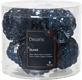 Decoris denappel glas d5h7 cm nblw ass 6st kerst Blauw