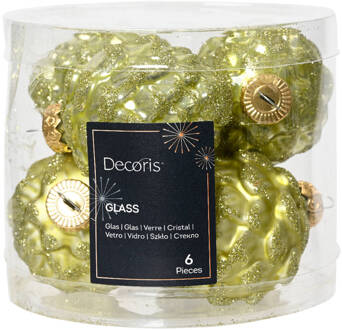 Decoris denappel glas d5h7 cm pstch ass 6st kerst Groen