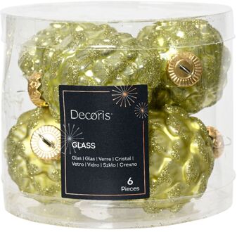 Decoris denappel glas d5h7 cm pstch ass 6st kerst Groen