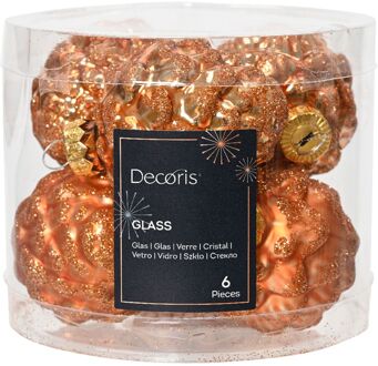 Decoris denappel glas d5h7 cm rood kpr ass 6st kerst