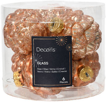 Decoris denappel glas d5h7 cm rose ass 6st kerst Roze