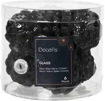 Decoris denappel glas d5h7 cm zwrt ass 6st kerst Zwart