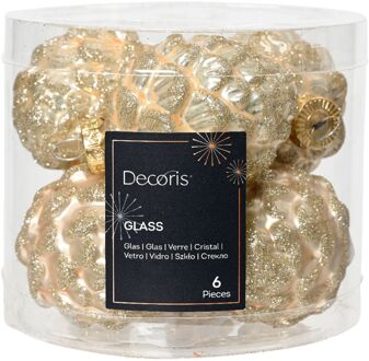 Decoris Dennenappel glas d5h7 cm prl ass 6st kerst Wit