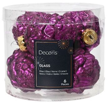 Decoris Dennenappel glas d5h7 cm vlt ass 6st kerst Paars