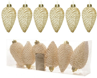 Decoris Dennenappels kersthangers - 12x- creme - 8 cm - kunststof