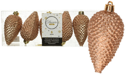 Decoris dennenappels kersthangers 6x stuks bruin 8 cm kunststof