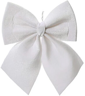 Decoris Deoratie strik - wit - polyester - glanzend - 24 cm - Bruiloft/feest versiering