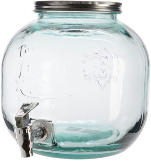 Decoris Drankdispenser/limonadetap met kraantje - gerecycled glas - 6L - Drankdispensers Transparant