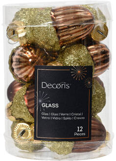 Decoris Eikel glas d3h4 cm espresso ass 12st kerst