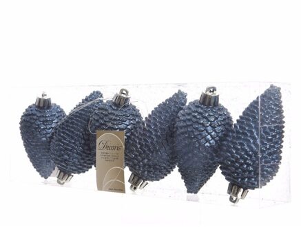 Decoris Elegant Christmas kerst dennenappeltjes blauw 6 stuks