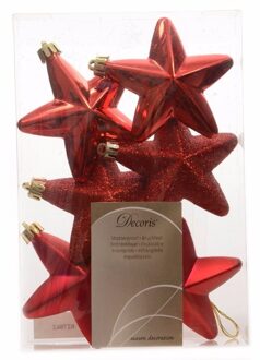 Decoris Elegant Christmas rode kerststerren 6 stuks - Kersthangers Rood