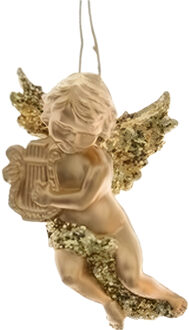 Decoris engel met harp - goud - kunststof - 10 x 6 cm - kerstversiering - hangdecoratie