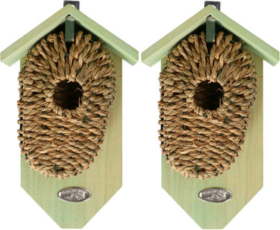 Decoris Esschert Design vogelhuisje - 2x - zeegras - 26 x 10 x 15 cm - Winterkoning nestje