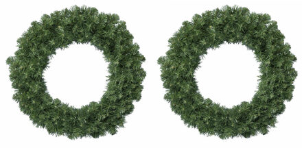 Decoris Everlands Kerstkrans - 2x stuks - groen - 35cm - kerstversiering - dennenkrans - deurkrans - kerstve