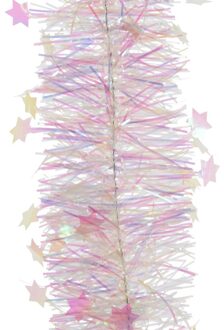 Decoris Feestversiering folie slinger sterretjes parelmoer wit 10 x 270 cm kunststof/plastic feestversiering