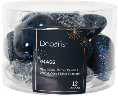 Decoris Figuur glas l2b4h4 cm blauw ass 12st kerst Multikleur