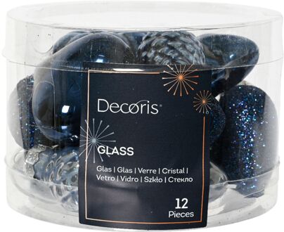 Decoris Figuur glas l2b4h4 cm blauw ass 12st kerst Multikleur