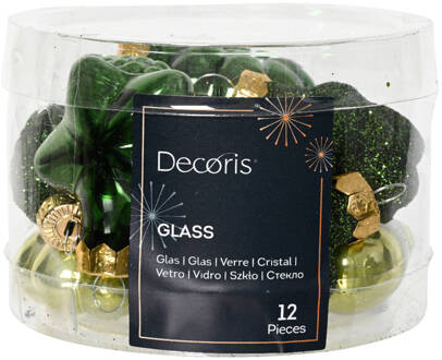 Decoris Figuur glas l2b4h4 cm groen ass 12st kerst