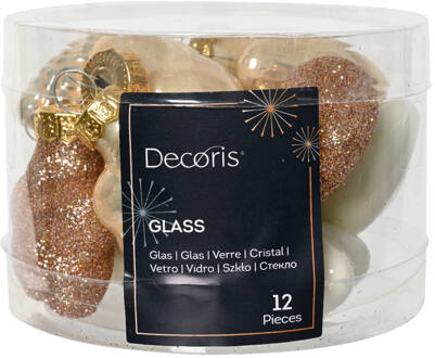 Decoris Figuur glas l2b4h4 cm parel ass 12st kerst Wit